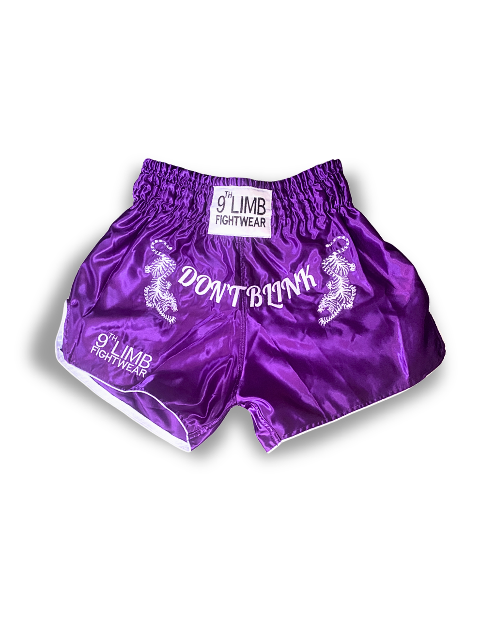 Purple 9th Limb „Don’t Blink“ Muay Thai Shorts – Satin Fightwear