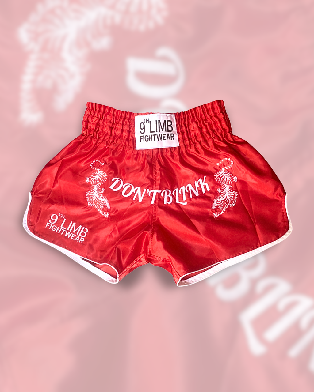 Red 9th Limb “Don’t Blink” Muay Thai Shorts – Satin Fightwear
