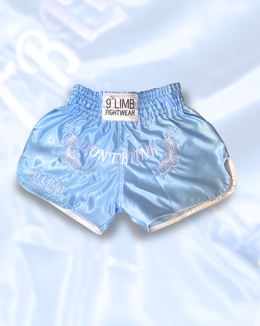 Baby Blue 9th Limb “Don’t Blink” Muay Thai Shorts – Satin Fightwear