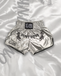 Grey 9th Limb „Don’t Blink“ Muay Thai Shorts – Satin Fightwear