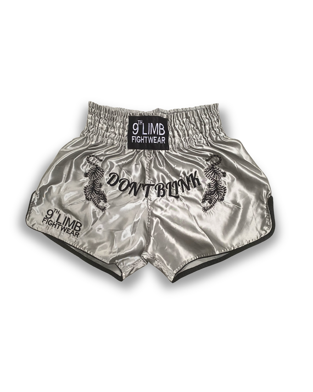Grey 9th Limb „Don’t Blink“ Muay Thai Shorts – Satin Fightwear
