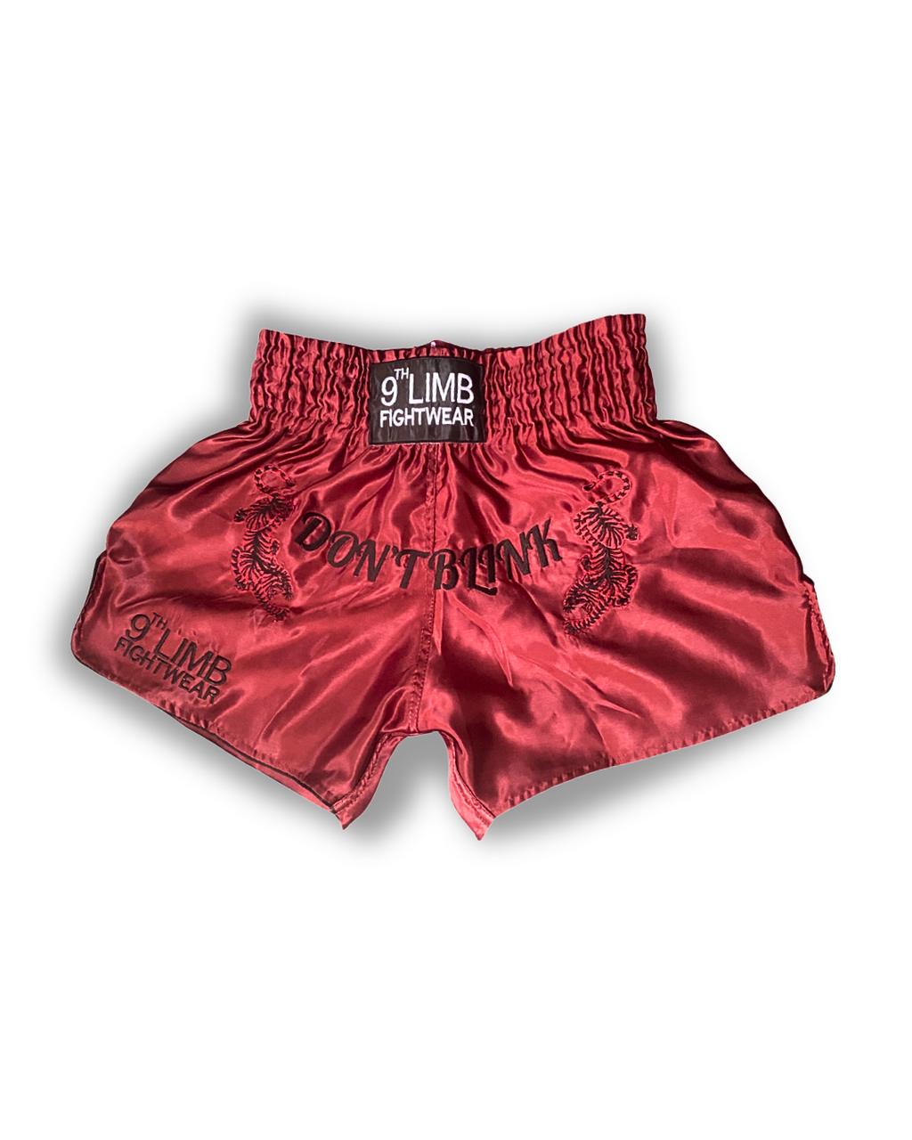 Dark Red 9th Limb “Don’t Blink” Muay Thai Shorts – Satin Fightwear